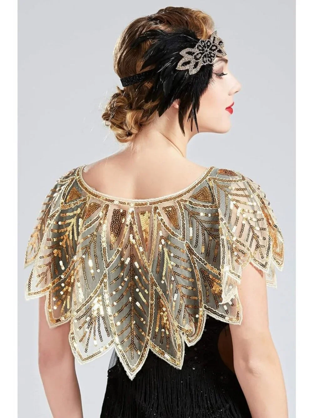 Glam 1920s Sequin Beaded Shawl Wrap Cover-Up for Bridal Evening Events